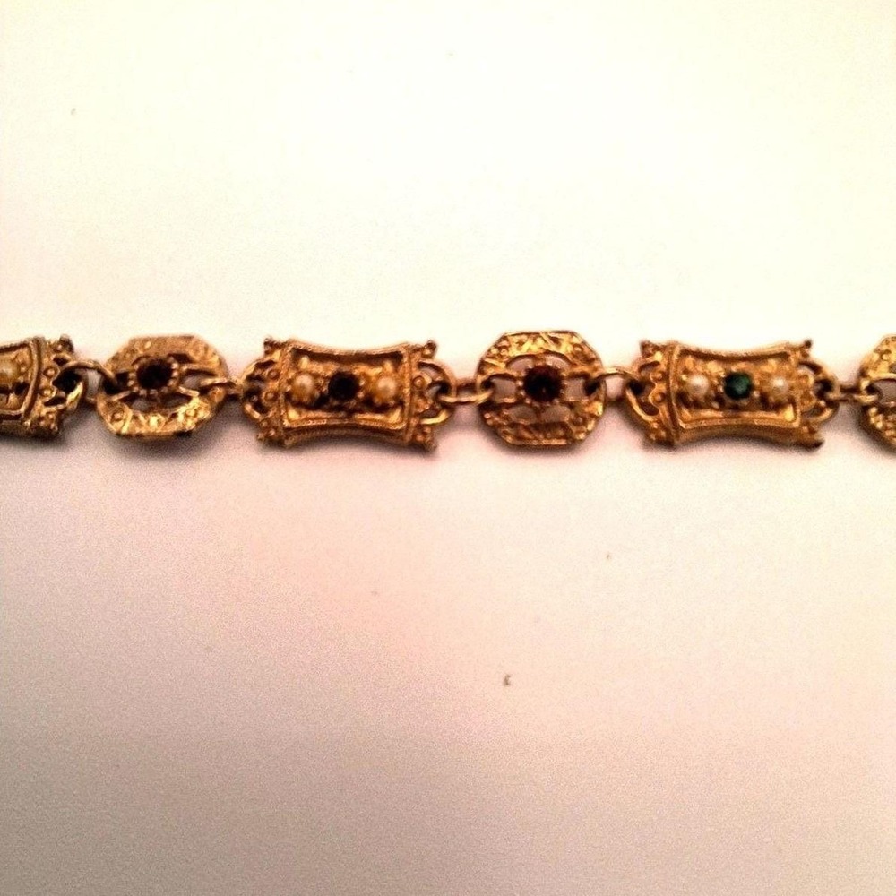 Vintage Sarah Coventry Minuet bracelet red green rhinestones Renaissance revival